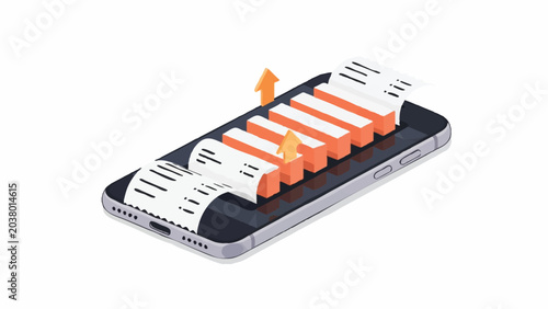 Mobile App for Expense Tracking and Financial Growth Isometric Illustration with Digital Receipts on Smartphone Screen
