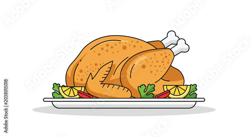 Roasted Whole Chicken Dinner Platter Illustration