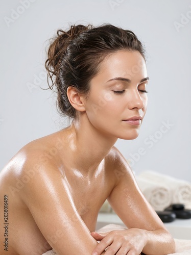 Beautiful young woman with closed eyes enjoying a blissful and tranquil spa experience, highlighting the soothing benefits of massage and skincare for ultimate relaxation and well-being