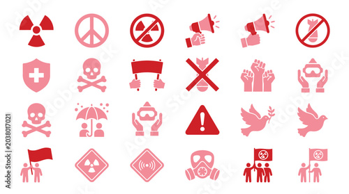 Schilderij op canvas Collection of protest and warning icons representing social issues, peace, and danger