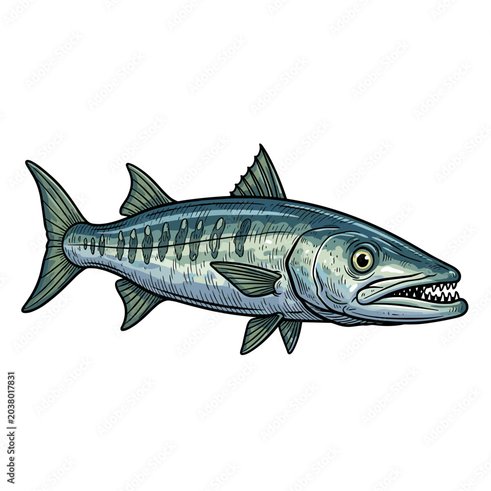 Fototapeta premium Detailed Blue and Grey Sea Fish Illustration