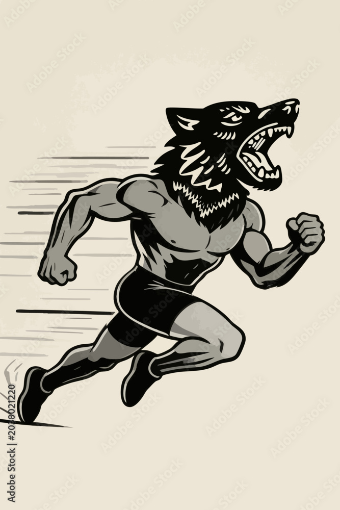 Fototapeta premium Vintage Muscular Wolf Athlete Running Fast