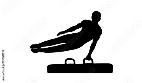 Schilderij op canvas Black Silhouette Gymnast Performing on Pommel Horse Vector Illustration