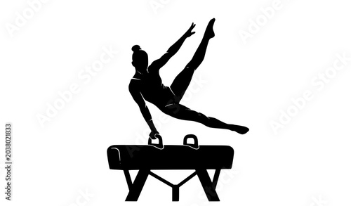 Schilderij op canvas Dynamic Pommel Horse Gymnast Silhouette Sports Vector Illustration