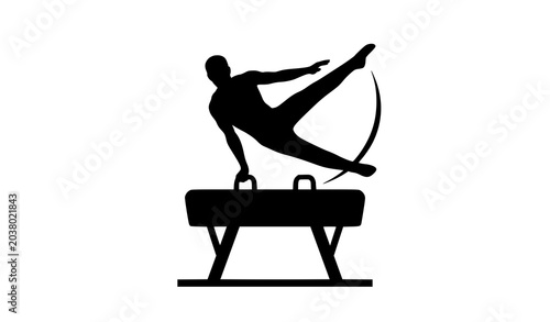 Foto Minimal Gymnast Silhouette on Pommel Horse Artistic Gymnastics Vector