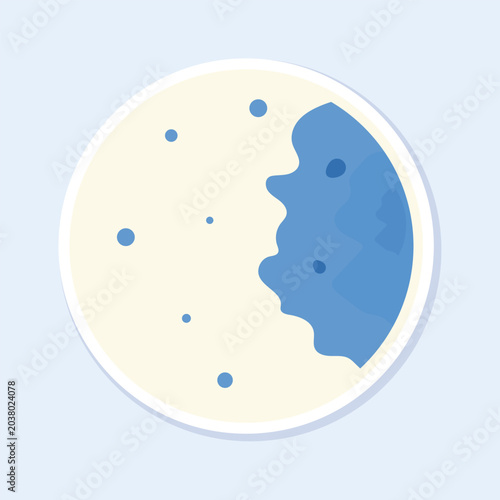 Flat vector moon sticker with blue face silhouette on beige circle, space and night sky icon