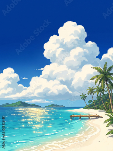 tropical beach with palm trees