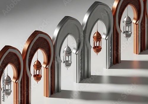 Moroccan lanterns hanging under arches