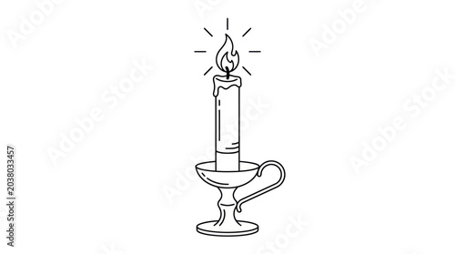 Fotografie Minimalist candle line art in a classic holder.