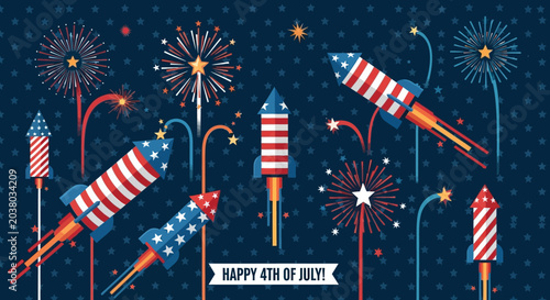 4th of July Independence Day Fireworks and Rockets Illustration