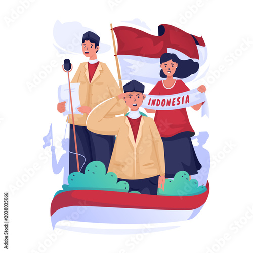 Youth Movement Celebrating Indonesian National Day Vector Illustration