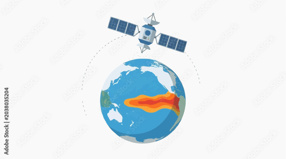 Fototapeta premium Satellite orbiting earth with heat map on the globes surface