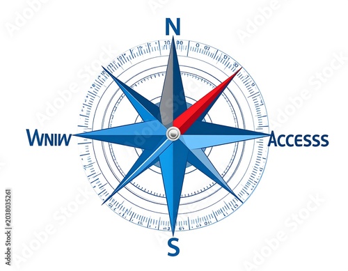 Compass rose with cardinal directions and access