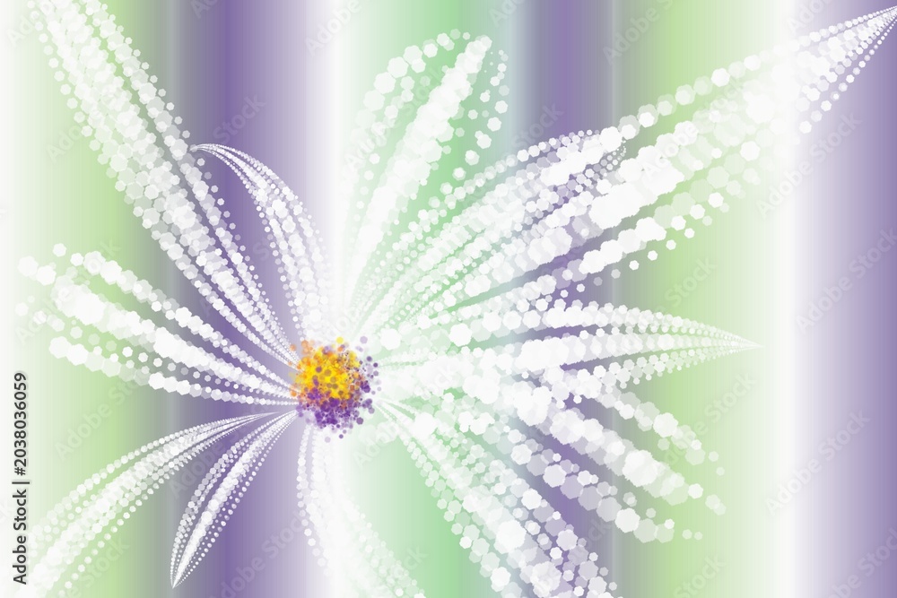 Obraz premium abstract floral background. One big white flower head made of light ornament on beautiful gradient purple and green background