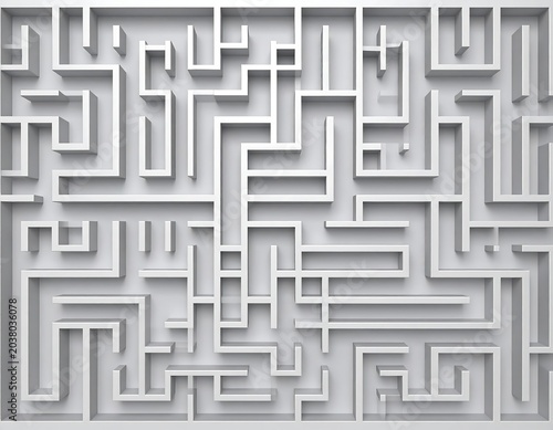 Complex, three-dimensional maze.  Detailed, light gray pathways