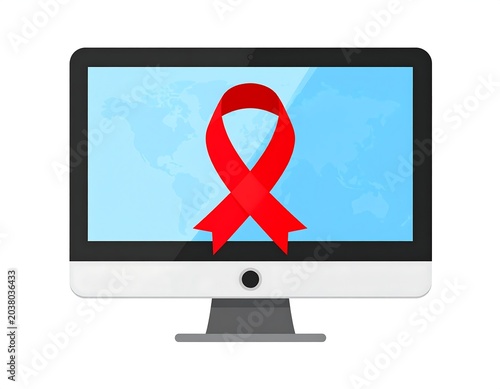 Computer monitor with a red awareness ribbon