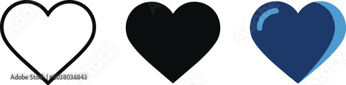 Adobe Illustrator Artwork,Heart vector icon set in flat design style, black and blue love symbol collection isolated on white background, romantic favorite sign for social media and app use