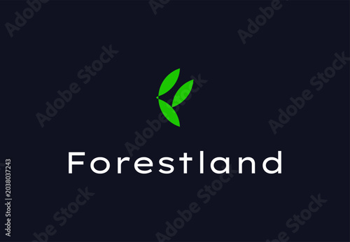 Forestland logo template, letter F leaf abstract monogram for nature and eco business