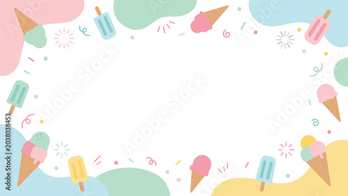 Bild auf Leinwand Playful pastel summer popsicle frame with blank center.