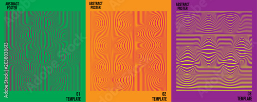 Obraz na płótnie Abstract op art poster templates with wavy line distortion patterns, 3-panel vector set