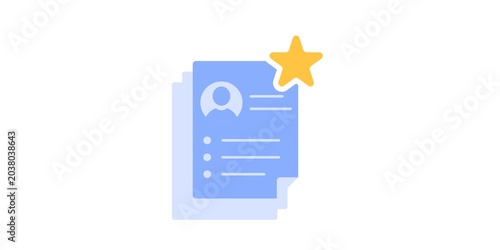 Document stack with highlighted star on top page. Candidate evaluation and recruitment technology concept scene. Clean interface element detail.