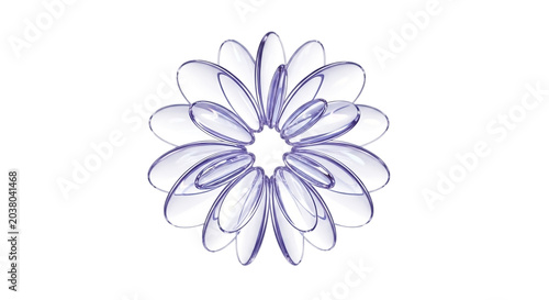 abstract purple flower shape digital fractal design with glossy petals on transparent background