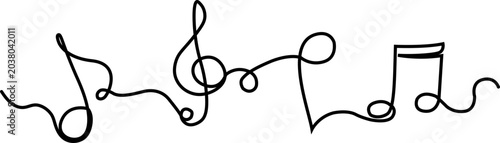 Bild auf Leinwand One line drawing music notes abstract vector illustration