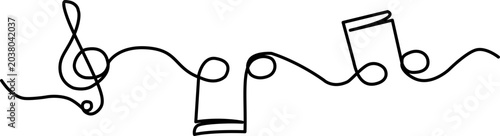Foto One line drawing music notes abstract vector illustration