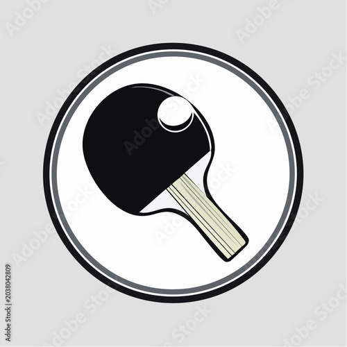 Minimalist ping pong illustration featuring a paddle and ball within a circular frame