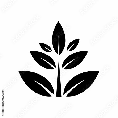 Minimalist plant logo design featuring black silhouette of leaves and stem creating elegant