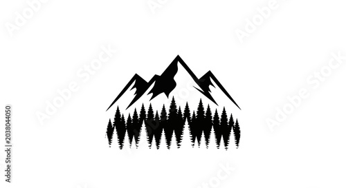 Black silhouette of mountain peaks landscape.
