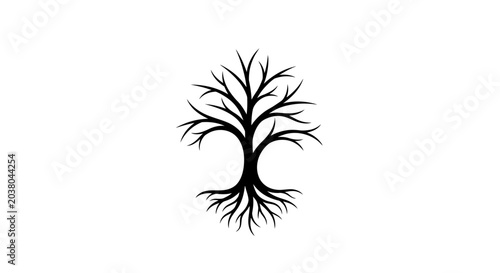 Fotografia Black tree silhouette with roots.