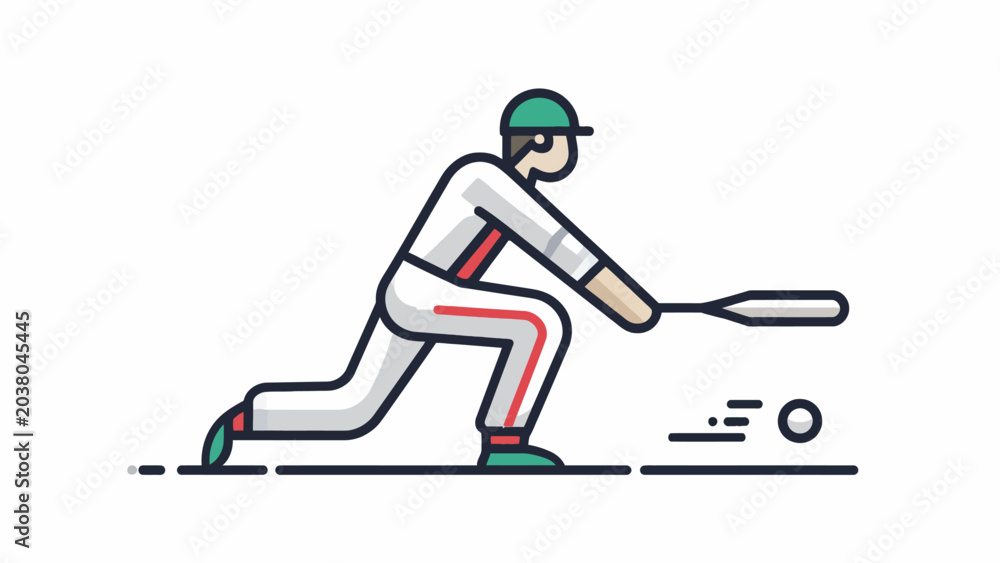 Obraz premium Baseball player hitting ball with bat, illustration of athlete in motion during game