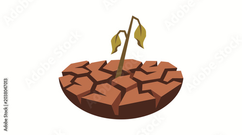 Dried cracked earth with a wilting plant symbolizing drought and climate change.