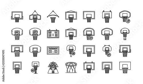 Bild auf Leinwand Modern basketball hoop vector icon pack with backboard rim and tournament symbol