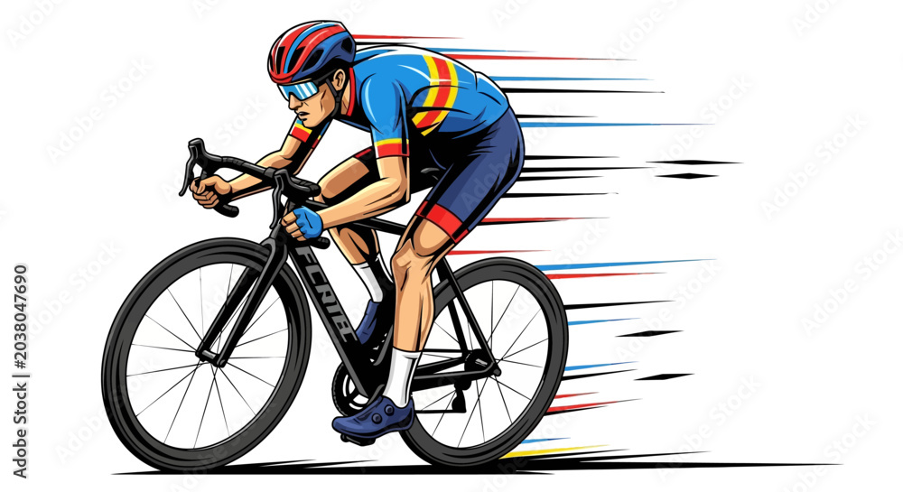 Naklejka premium Professional cyclist riding a bicycle fast.