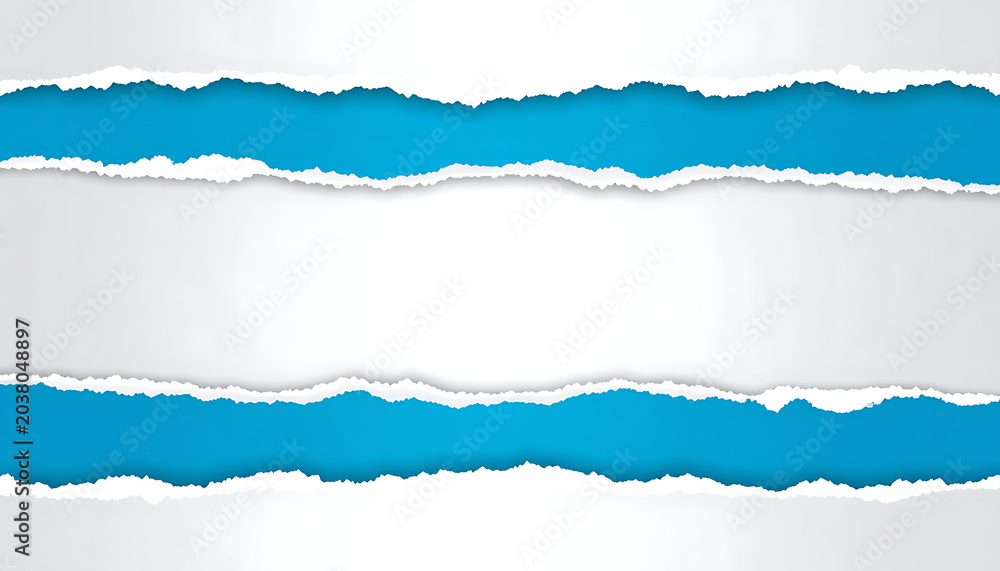 Naklejka premium Torn paper background with blue and white layers, ragged edges, rough texture, advertising space, presentation design