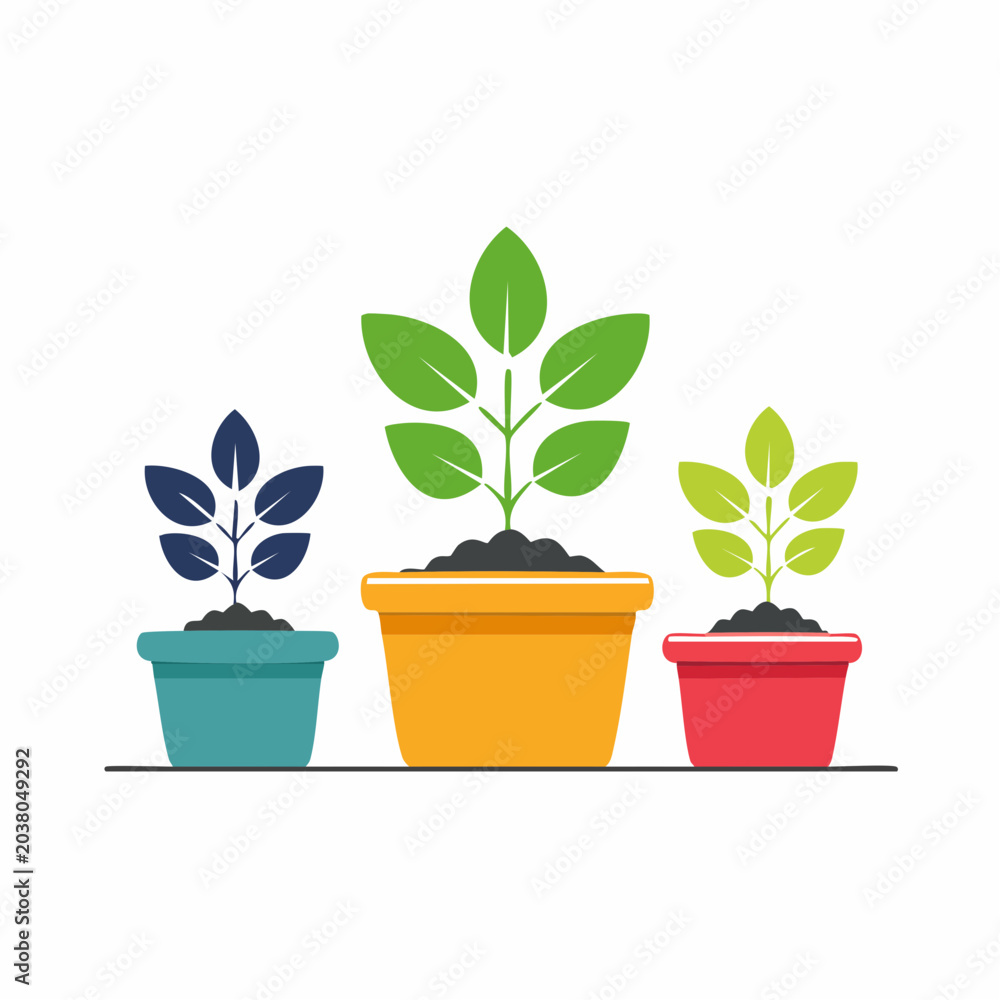 Fototapeta premium Three Potted Plants Growing
