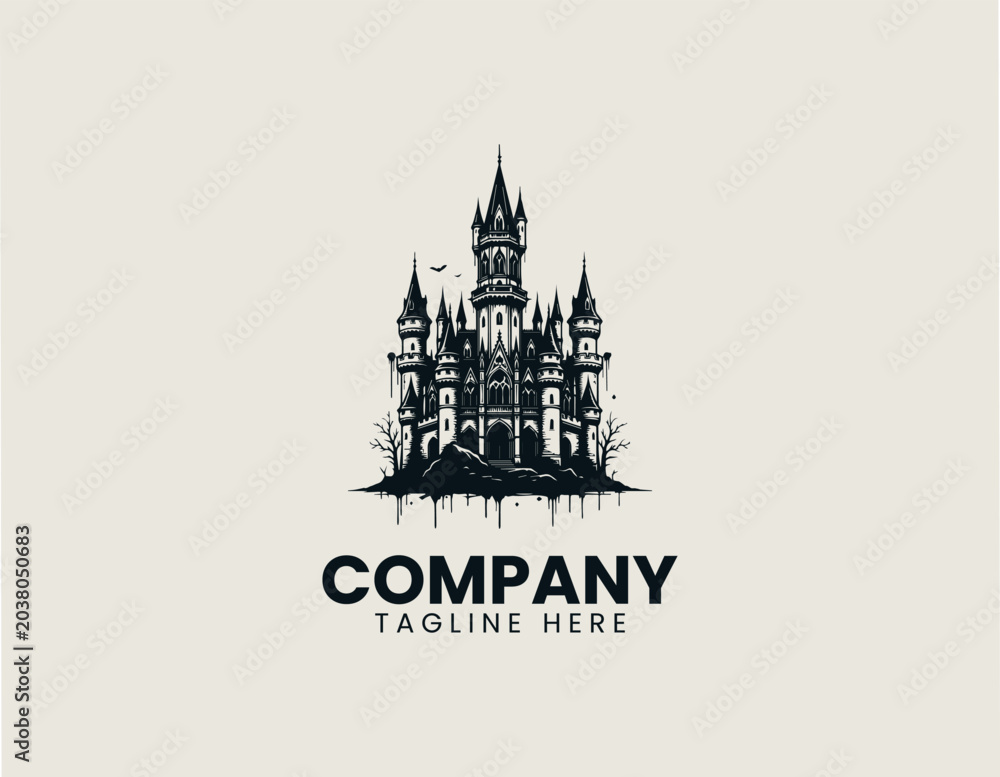 Fototapeta premium Dark gothic castle silhouette black vector illustration