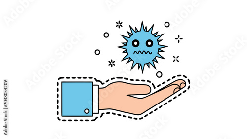 Fotografie Hand protects a virus icon, symbolizing the concept of protection against illnes