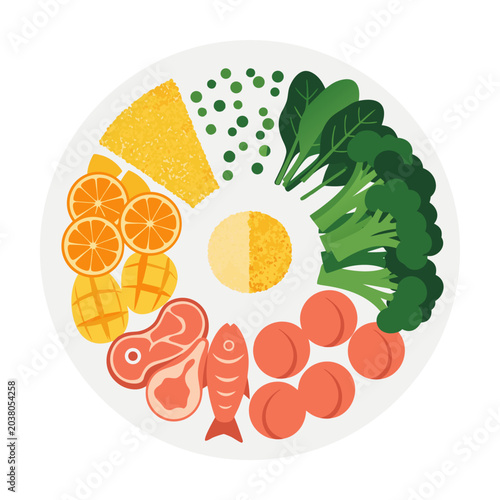 Obraz na płótnie A vibrant and healthy meal arrangement featuring a diverse selection of fresh fo
