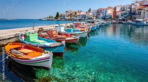 Greek harbor boats coastal town seaside