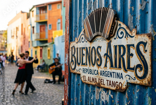 Buenos Aires Street Sign with Tango Culture, Argentina