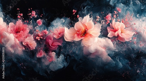 Abstract Floral Arrangement in Ink Blended Colors, Possible Use Stock Photo