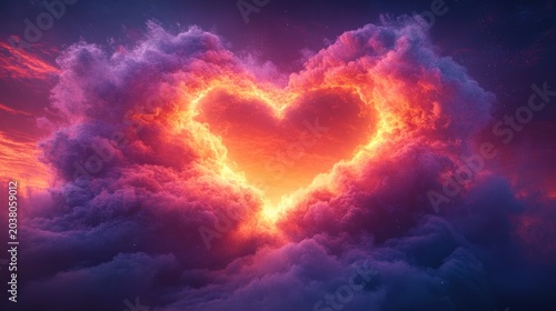 Heart-shaped luminous cloud at sunset.  Possible use Inspirational, love, hope