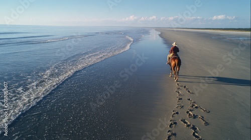 Horseback riding on beach shoreline