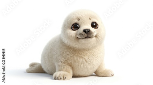 Cute baby harp seal pup illustration with illustration wildlife isolated