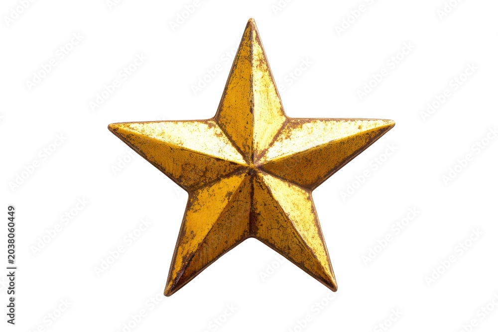 Obraz premium Gold Three Dimensional Five Point Star Isolated On Black Background golden metallic