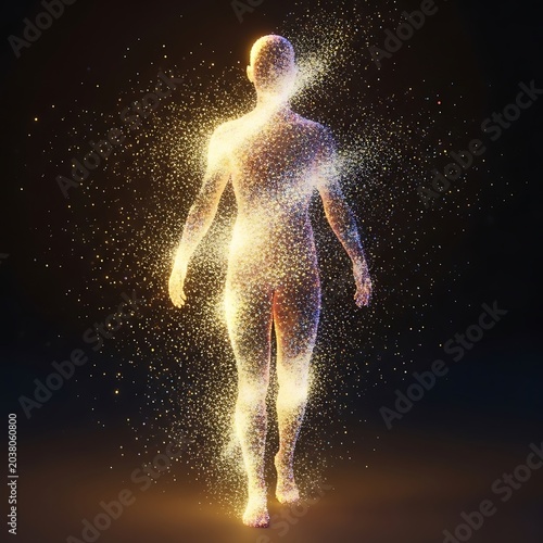 Human Body Made of Glowing Particles.