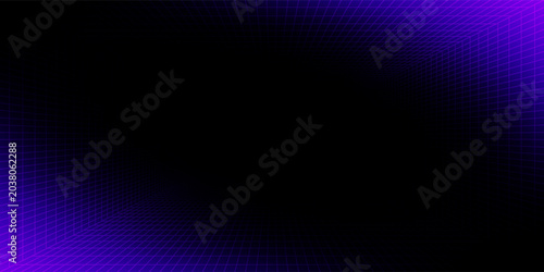 Bilde på lerret Purple glowing neon wireframe background